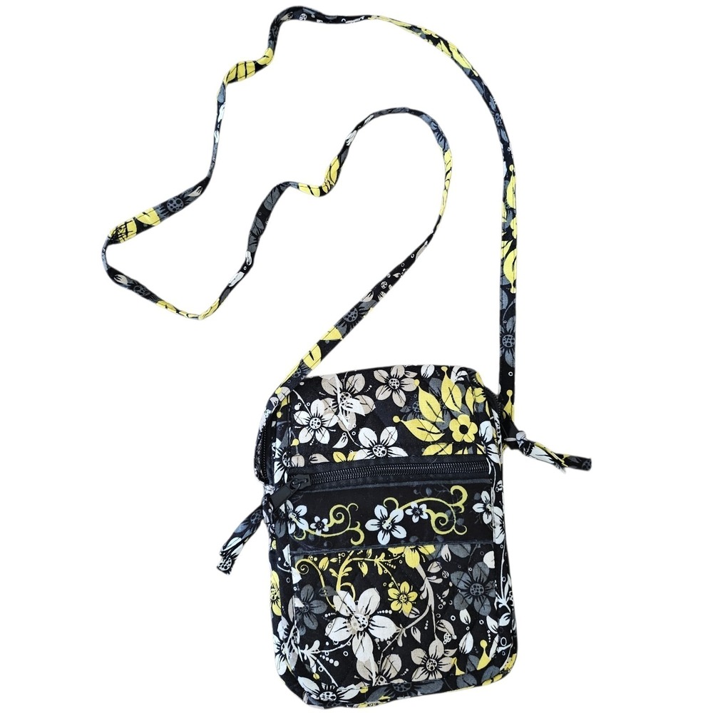 Vera‎ Bradley Mini Hipster Crossbody Bag Baroque Black Yellow Floral Y2K Boho